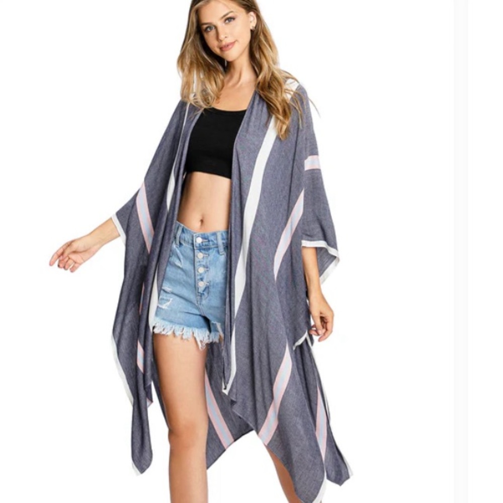 Modena Blue White Boho Striped Kimono